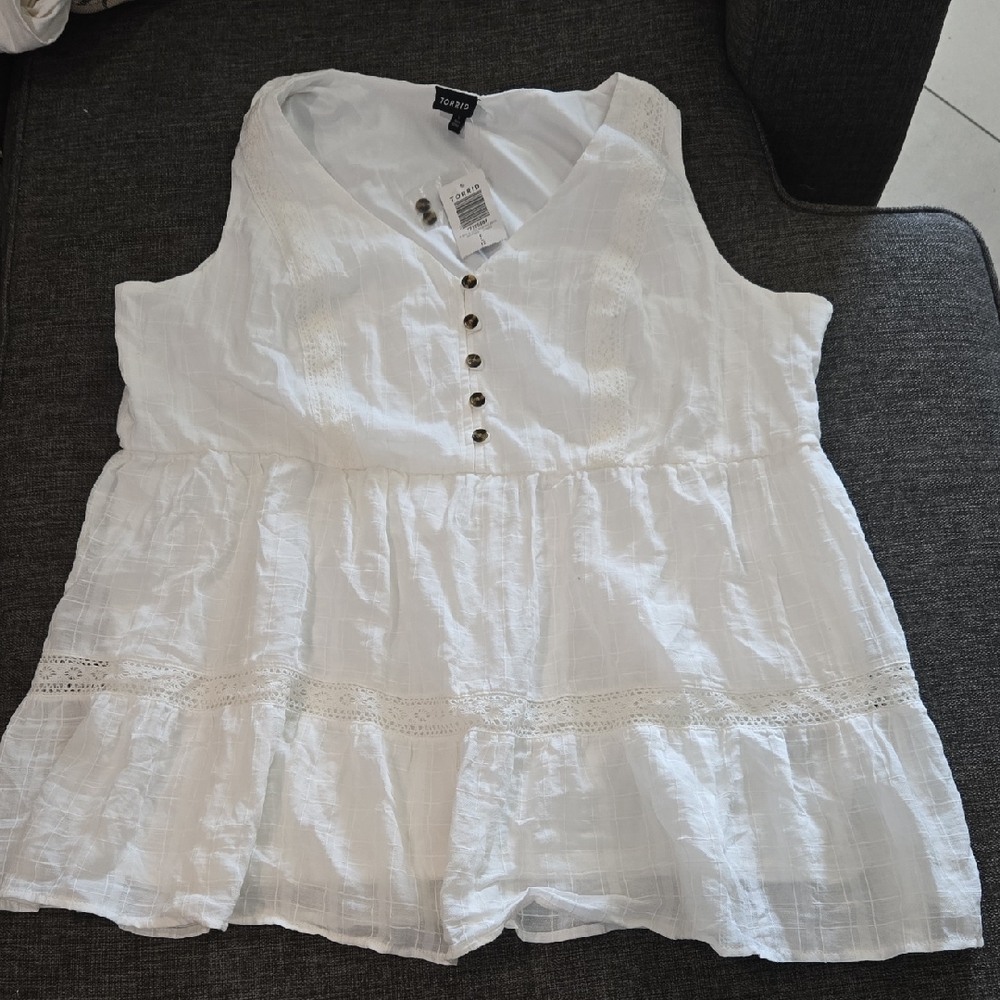 Next White Buttoned Tiered Blouse